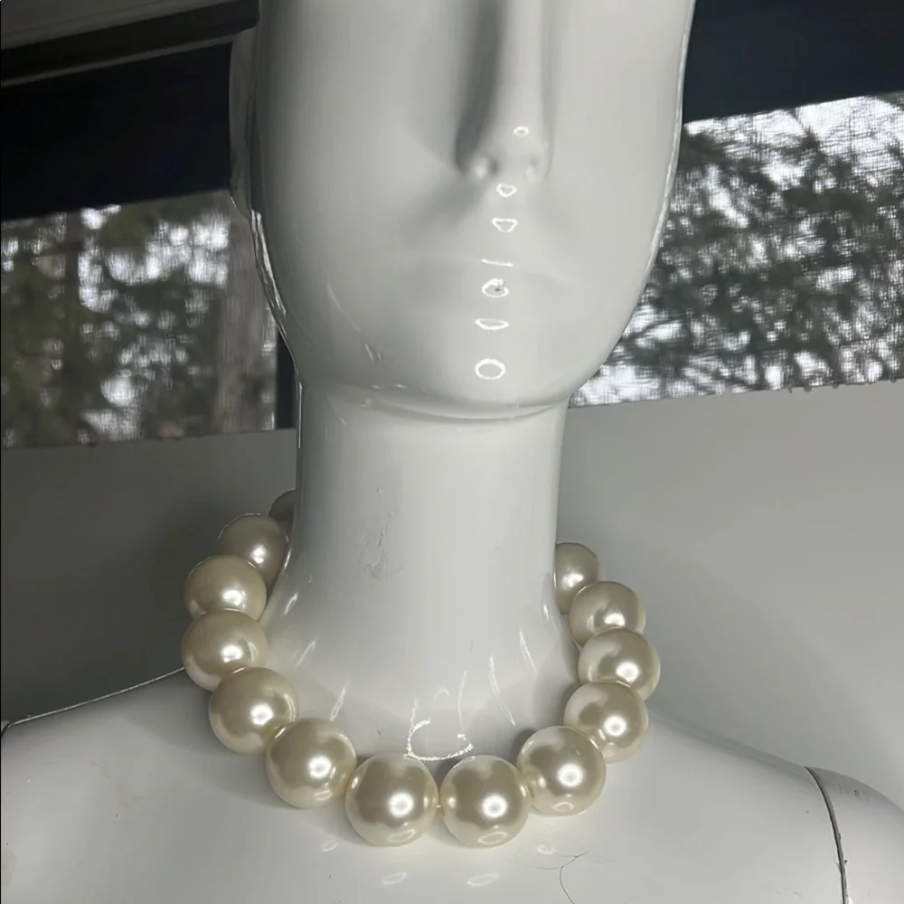 Elegant Large 1.25” Circular White Pearl Adjustable 16” Necklace